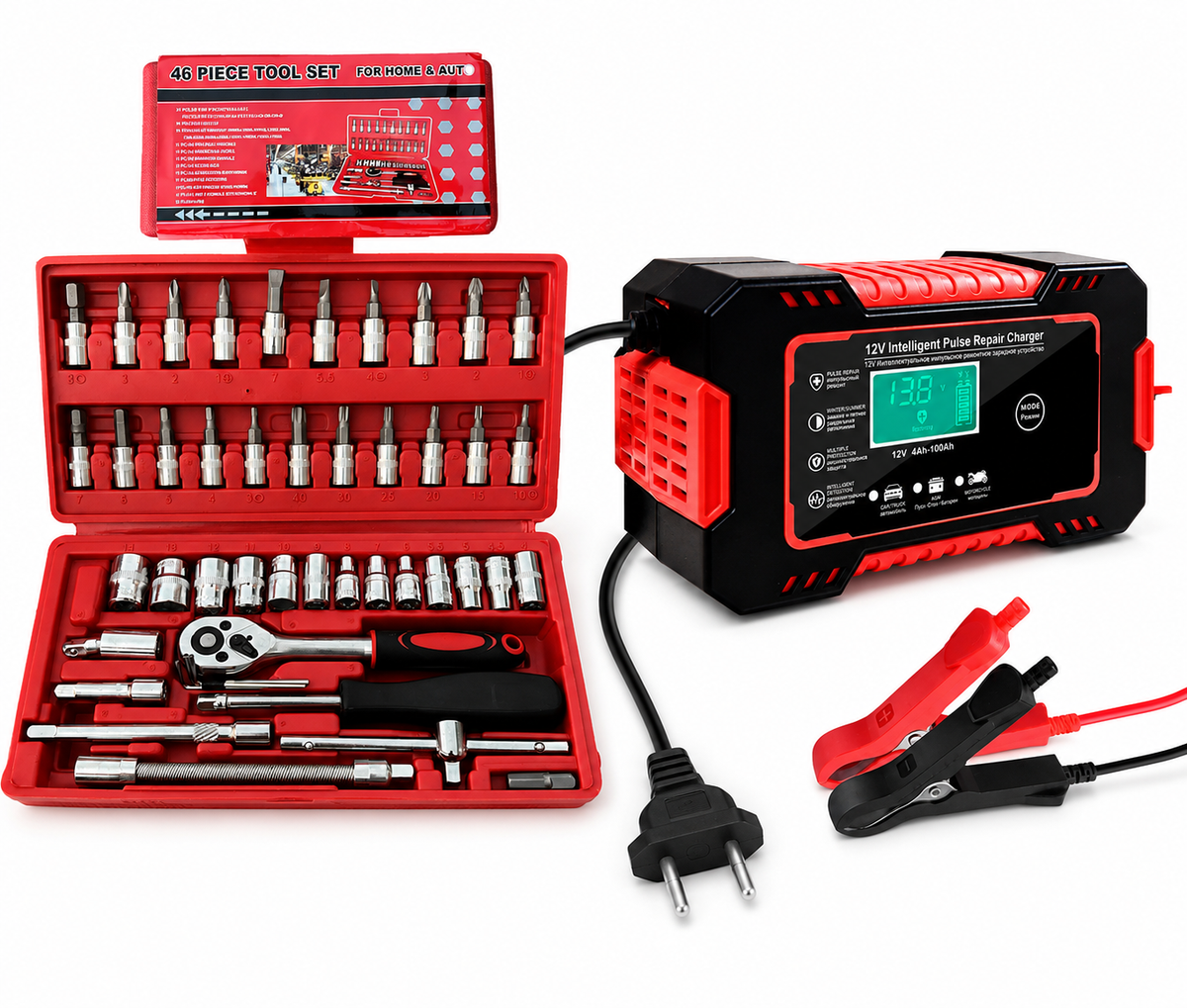Combo Cargador Bateria 12v Rachets 46pz